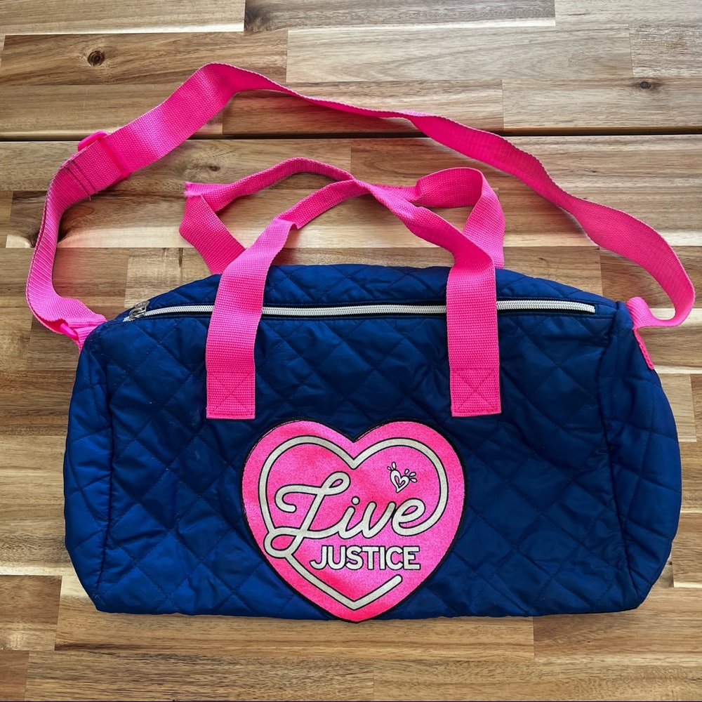 Justice “Live Justice” girls’ blue and pink‎ duffel bag